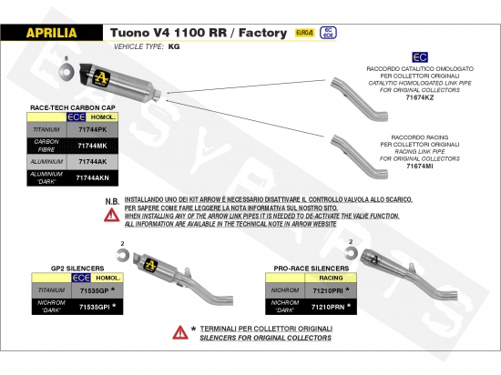 Muffler ARROW Race Tech Alu.Dark/C Aprilia RSV4 1000-1100 E3-E4 2009-2018